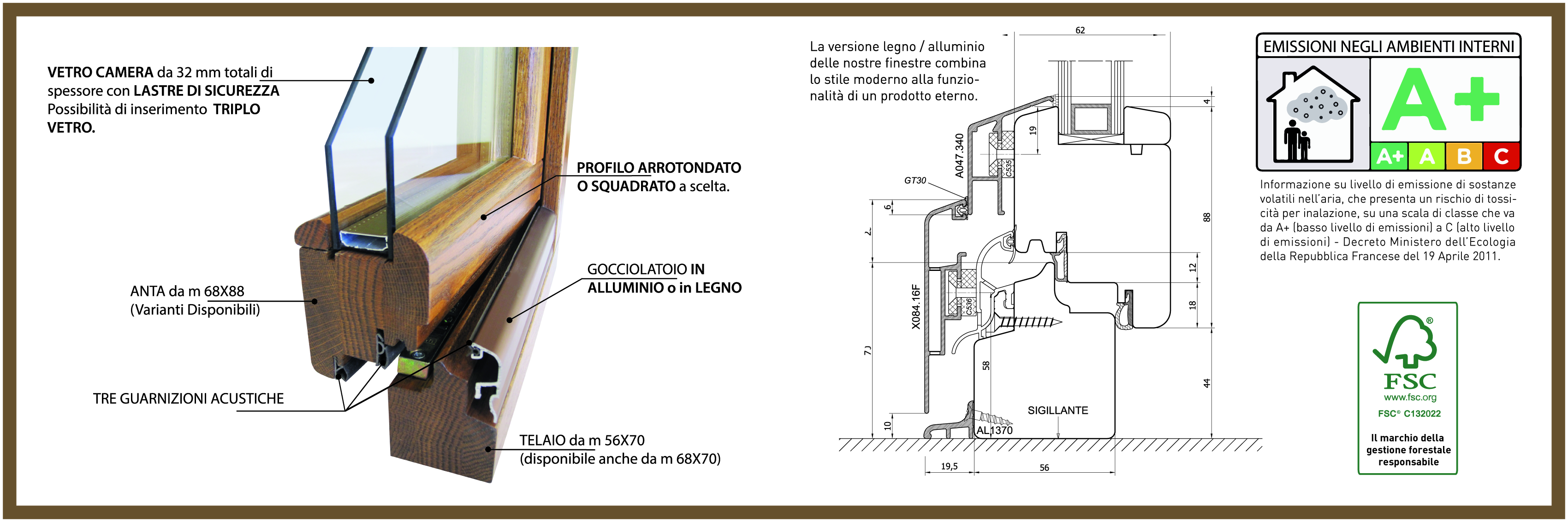 Soglia per finestre in legno massello